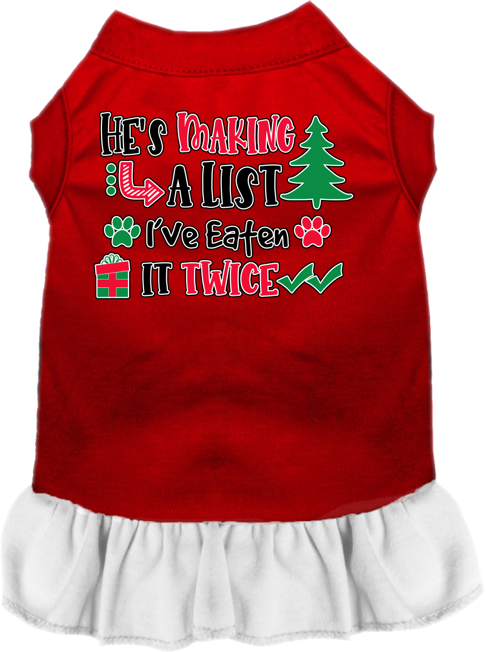 He's Making a List... Screen Print Dog Dress Red with White Size LG